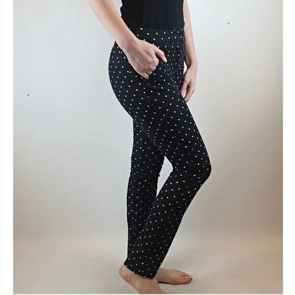 Cue Australia Black Straight Leg Pants White Polka Dots Size 6 EUC Cigarette - Picture 5 of 13